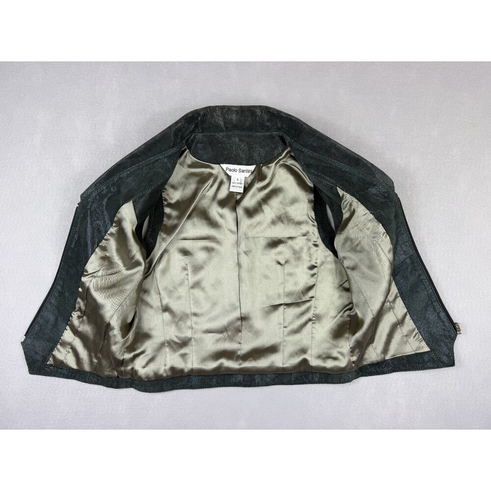 Vintage Paolo Santini Women's 6 Genuine Leather Moto Vest Green Gray Zip Y2K - Picture 3 of 11